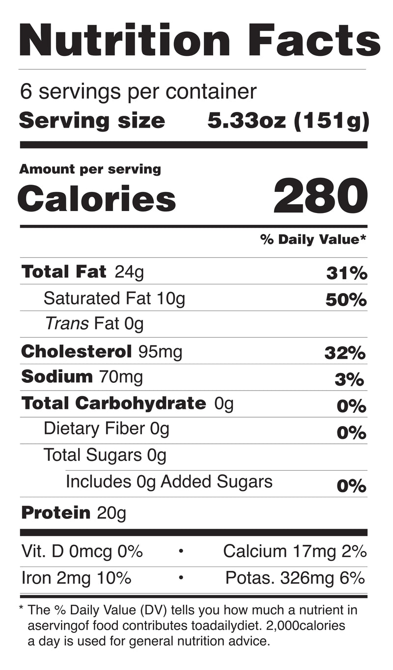 Beef Chuck + Brisket Blend Patties nutrition facts