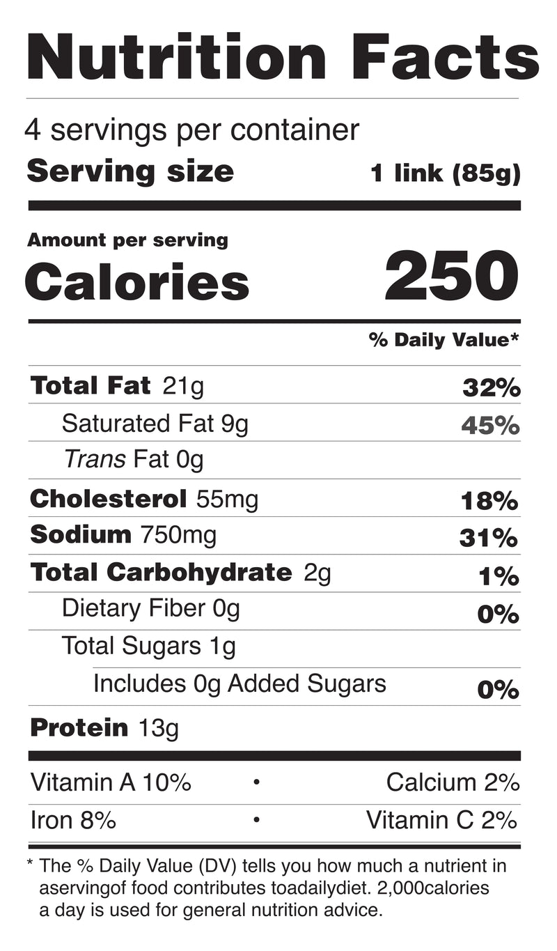 Smoked Brats nutrition facts