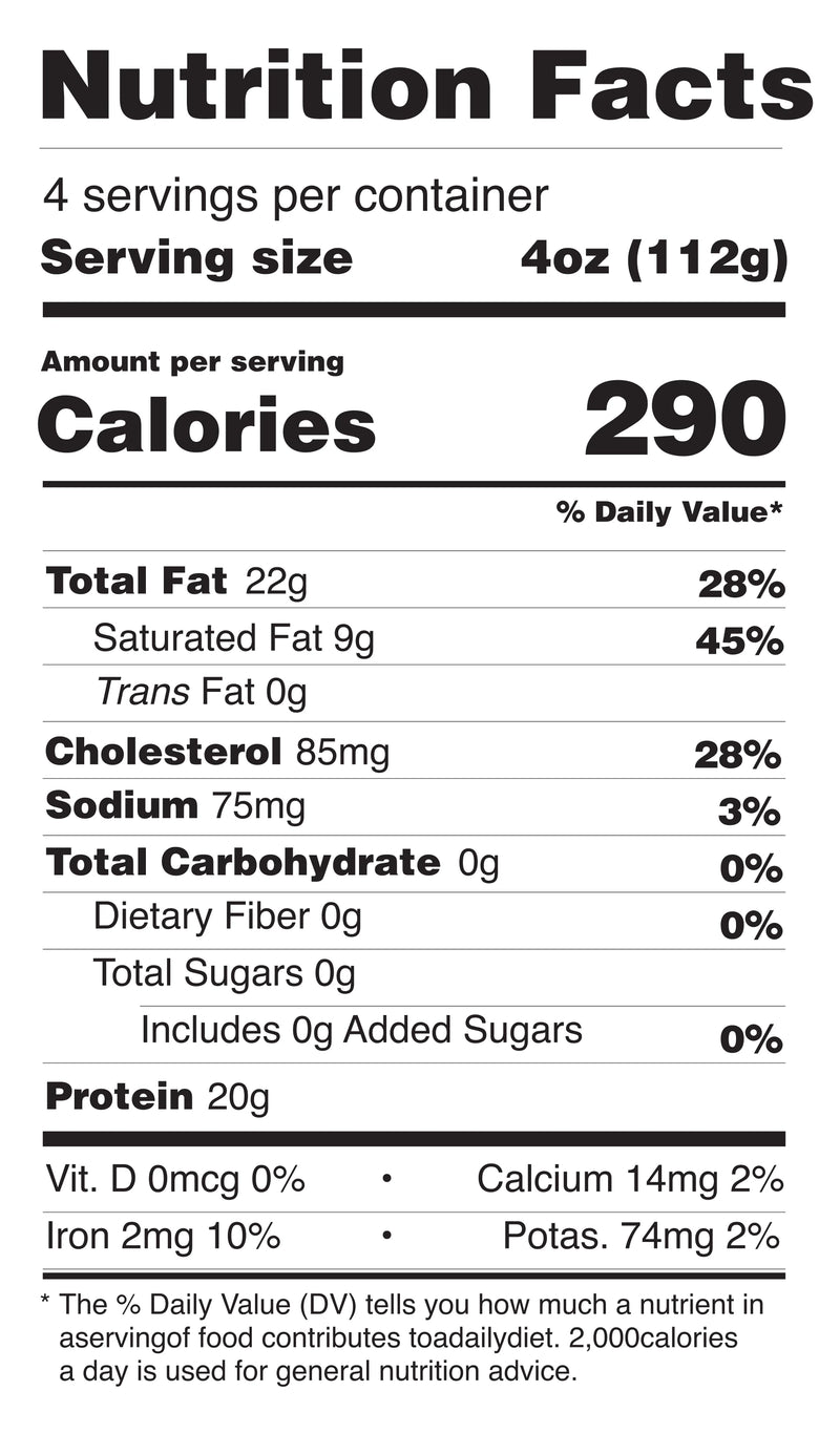 Ground Wagyu + Angus Beef nutrition facts
