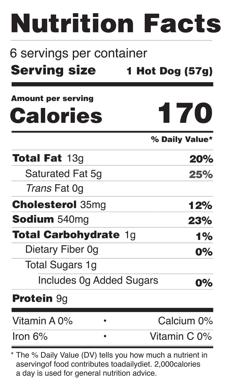 Beef Hot Dogs nutrition facts