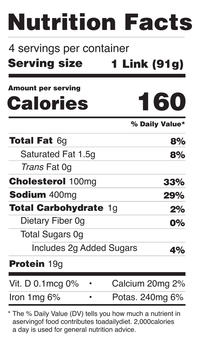 Chicken Apple Sausage Links nutrition facts